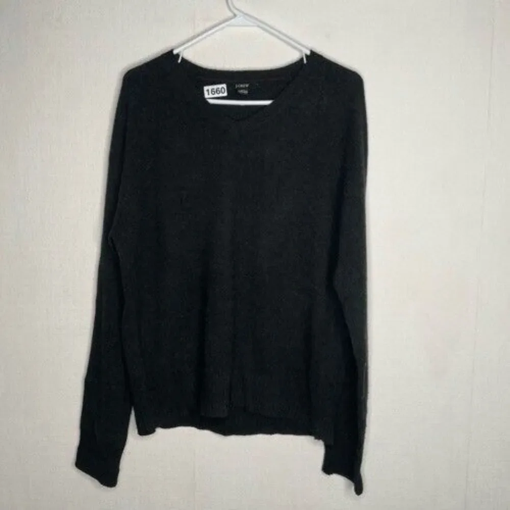 Vintage J. Crew V-Neck Sweater Mens Size Large Black Lambswool Knit Pullover Y2K